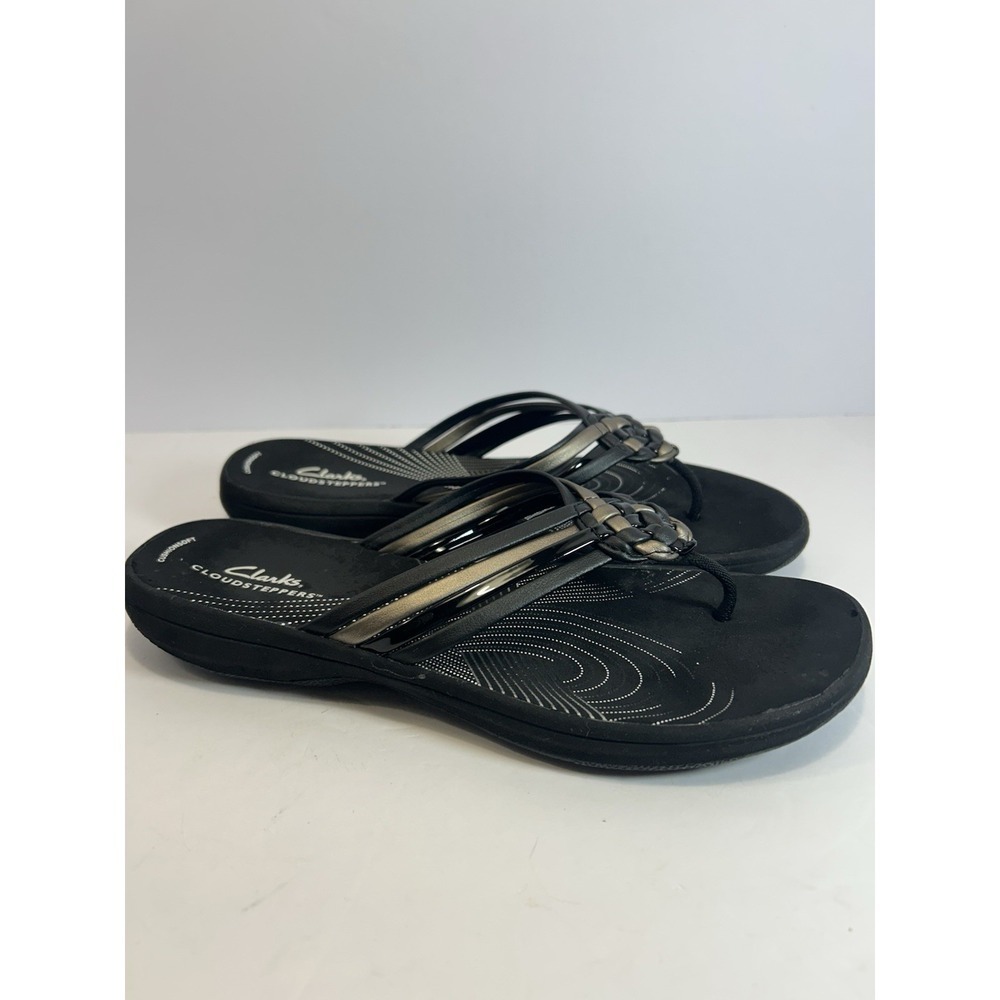 Clarks Women Cloud Steppers Breeze Coral Comfort Thong Sandals Black Size 9